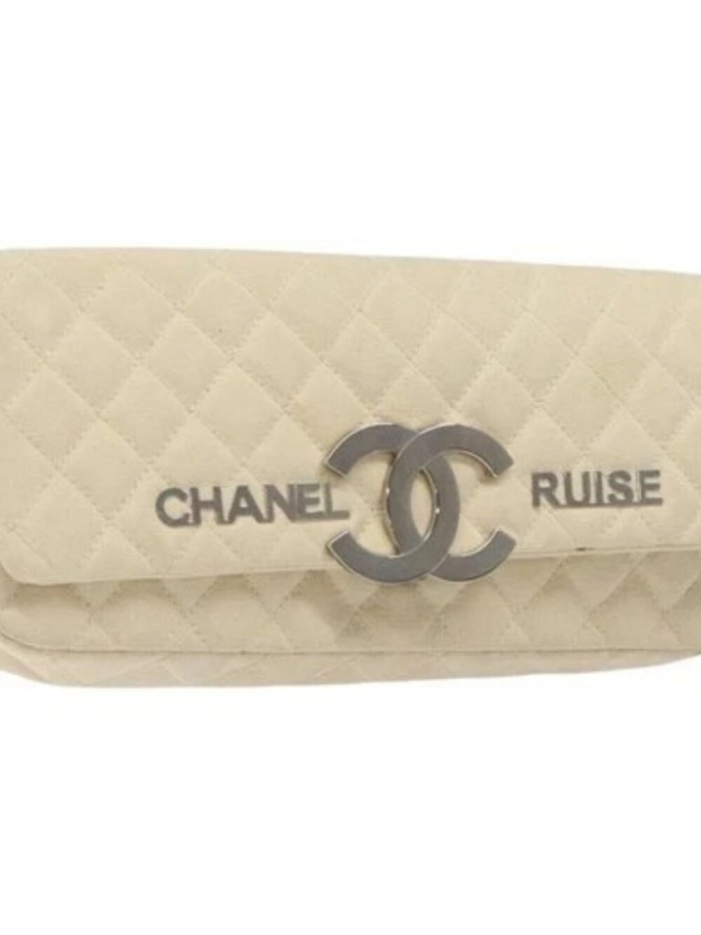 CHANEL Cruise Line Matelasse Clutch Bag Cream Silver CC Auth 118381